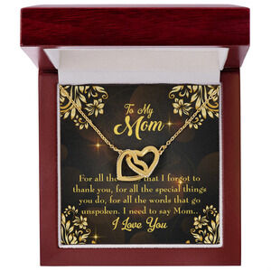 Mom My Anchor Inseparable Hearts CZ Necklace Gold Tone Luxury Box